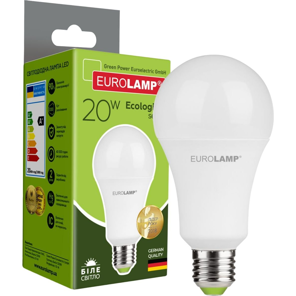 Светодиодная лампа Eurolamp LED Ecological Series, A75, 20W, E27, 4000K (50) (LED-A75-20274(P)) - фото 1