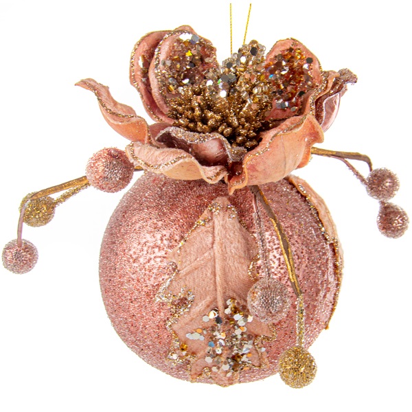 Ялинкова прикраса Lefard Куля з магнолією, 9,5 см, персиковий (66-135) - фото 1