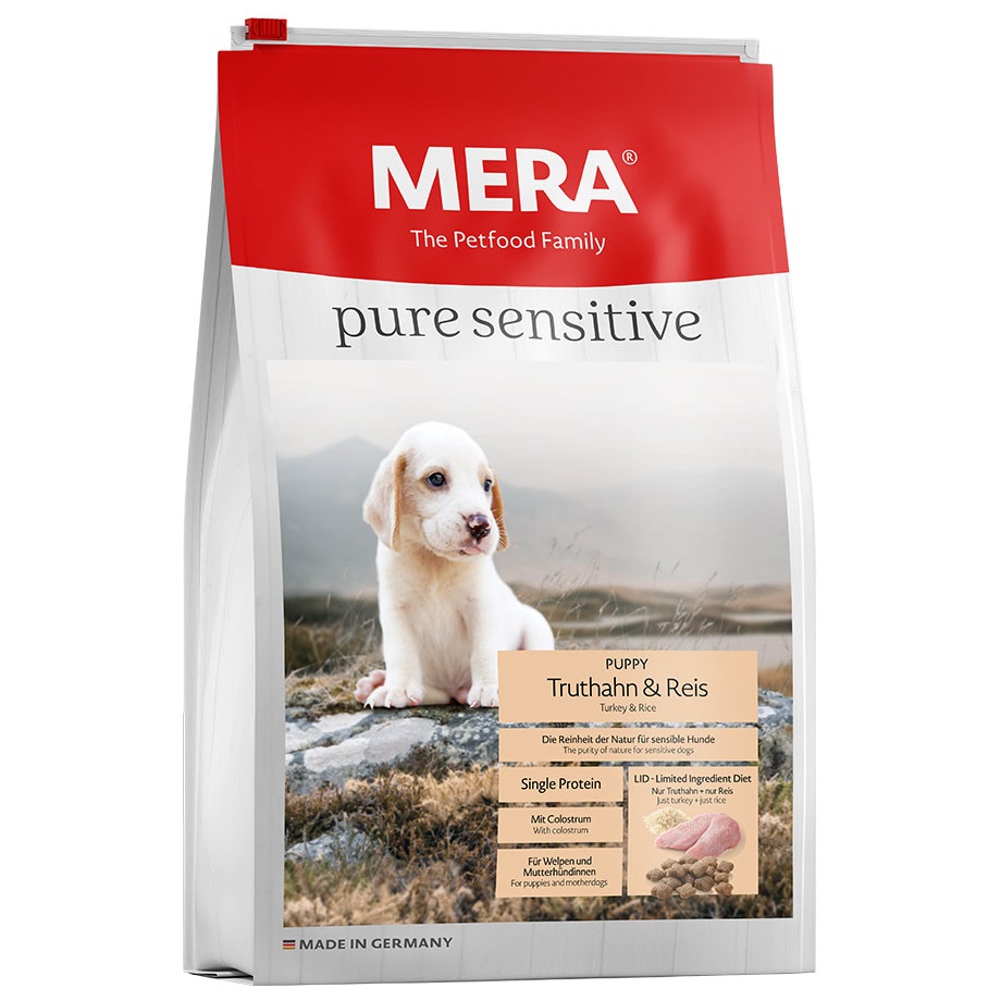 Сухой корм для щенков и кормящих собак Mera Pure Sensitive Puppy, с индейкой и рисом, 12,5 кг (56350) - фото 1