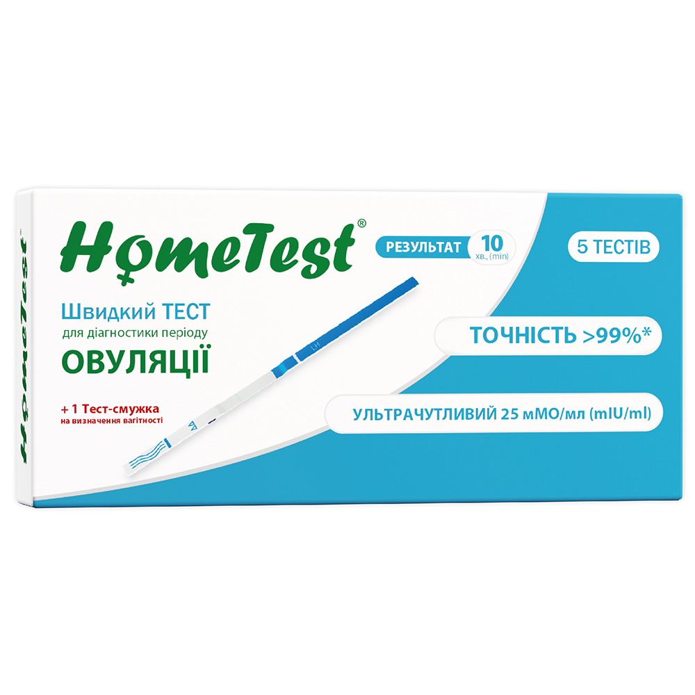 Тест-полоска Home Test для определения овуляции №5+1, 5 шт. (HT 5 test-strip ovulation) - фото 1