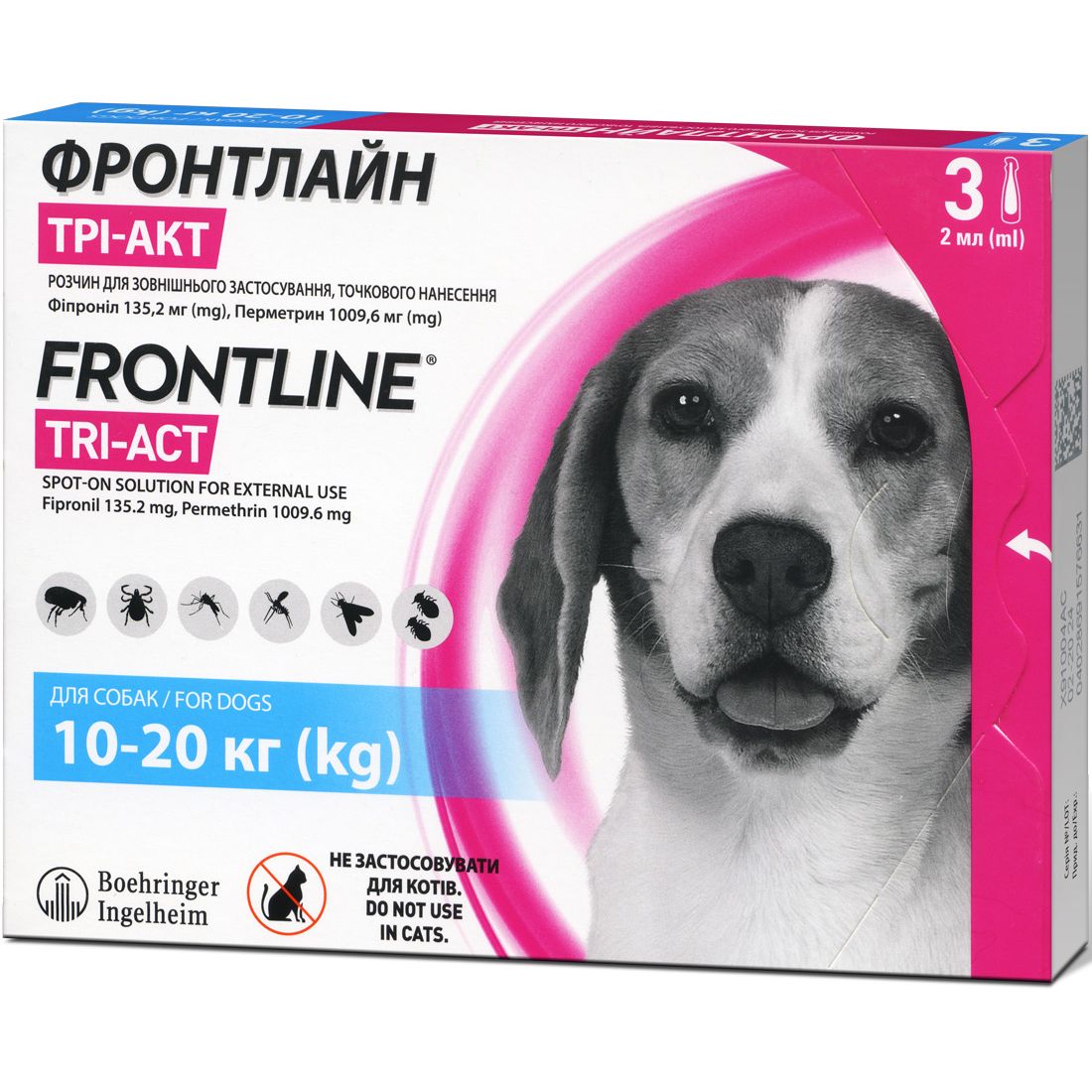 Капли Boehringer Ingelheim Frontline Tri-Act от блох и клещей для собак 10-20 кг 6 мл (3 шт. х 2 мл) (159913) - фото 2