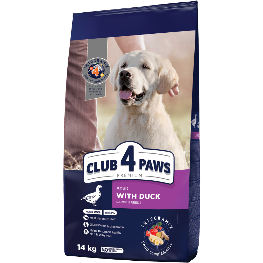 Сухой корм Club 4 Paws Premium для взрослых собак крупных пород, с уткой, 14 кг - фото 1