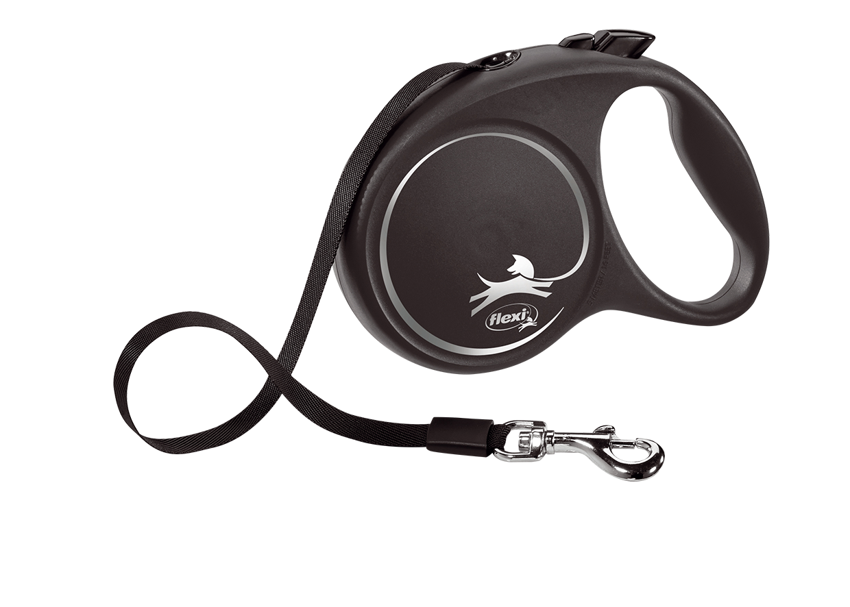 Поводок-рулетка Flexi Black Design L, лента 5 м, для собак до 50 кг, черный с серым (FU32T5.251.S Si) - фото 1