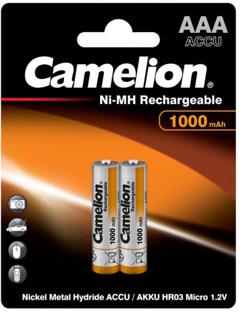 Аккумулятор Camelion 1,2V ААА R03-2BL 1000 mAh Ni-MH, 2 шт. (NH-AAA1000BP2) - фото 1