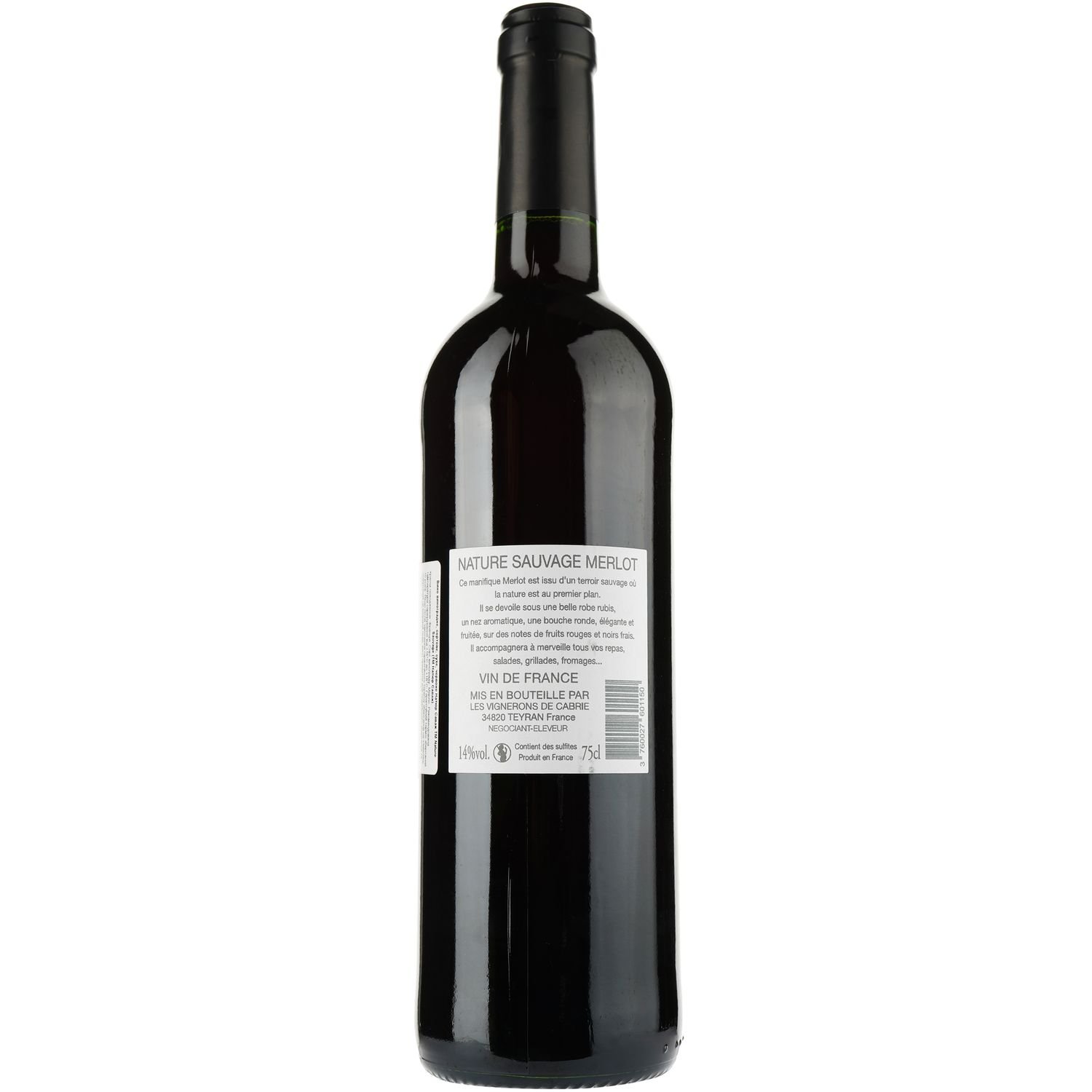 Вино Nature Sauvage Merlot Rouge Vin de France, красное, сухое, 0.75 л - фото 2