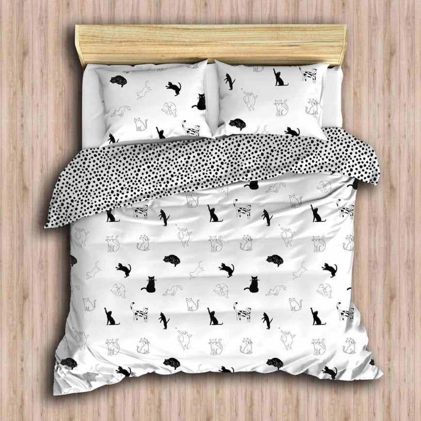 Комплект постельного белья Eponj Home B&W Patte, ранфорс, евростандарт, белый с черным, 4 предмета (svt-2000022306621) - фото 1