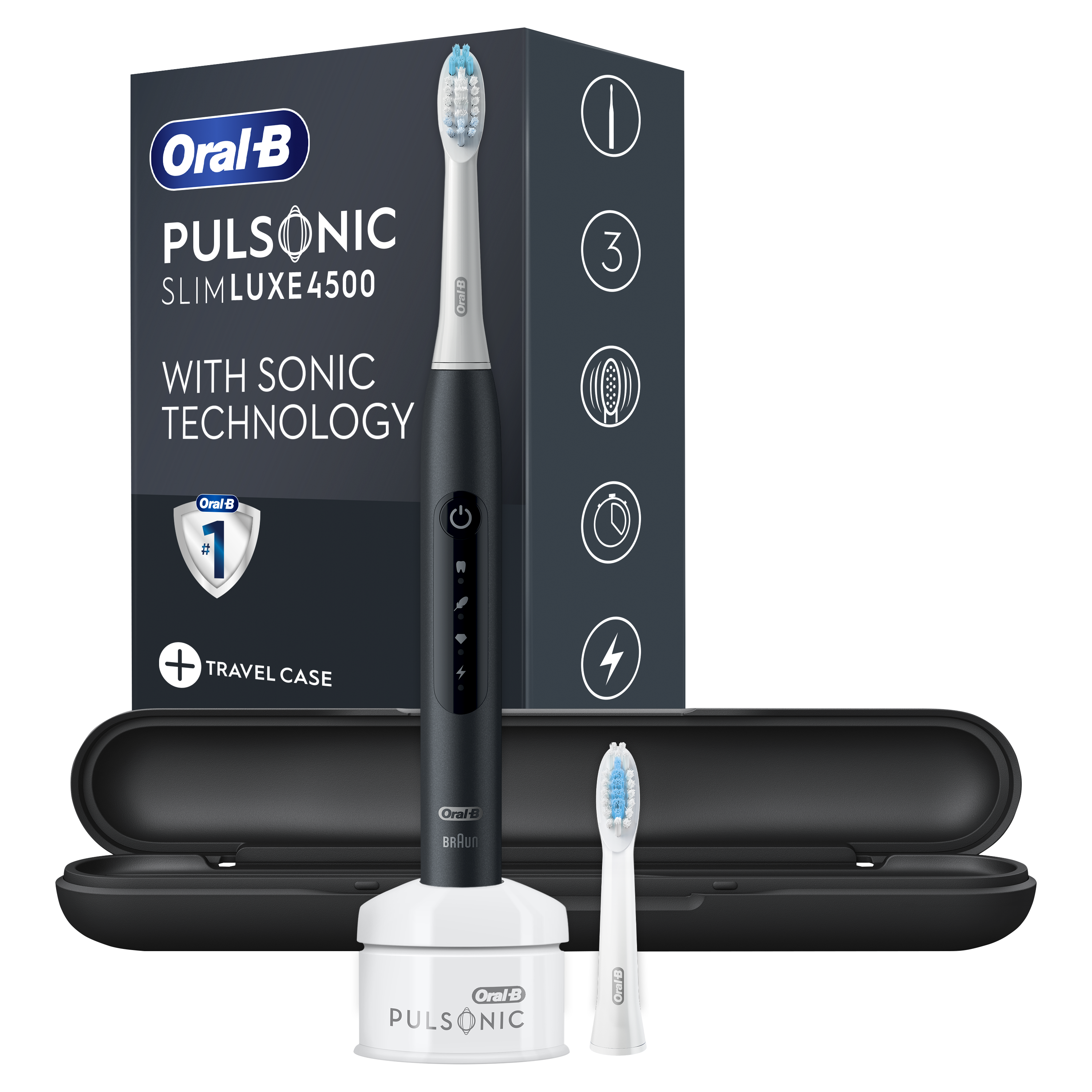 Электрическая звуковая зубная щётка Oral-B Pulsonic Slim Luxe 4500 + футляр, черная - фото 1