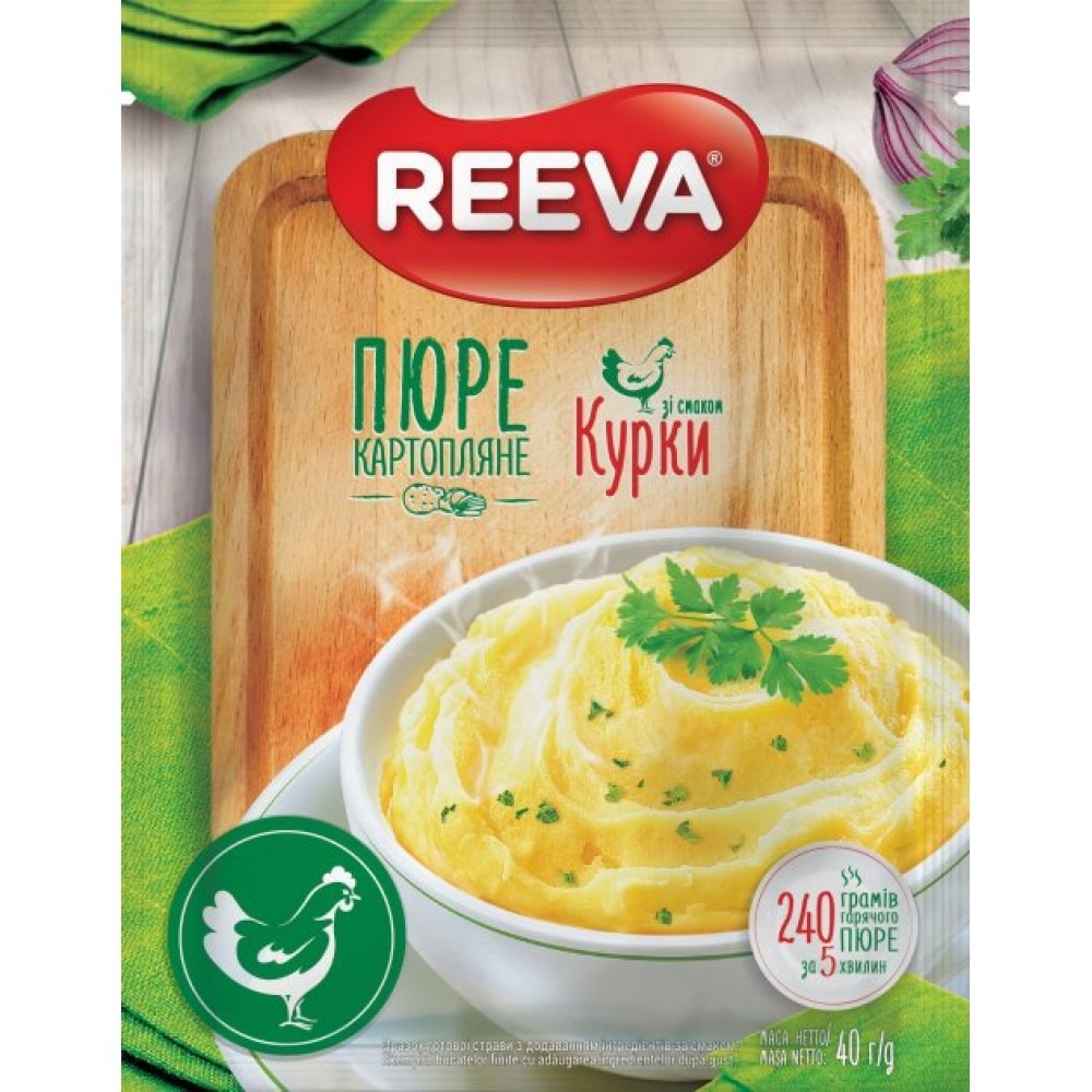 Пюре швидкого приготування Reeva картопляне, зі смаком курки, 40 г (930319) - фото 1