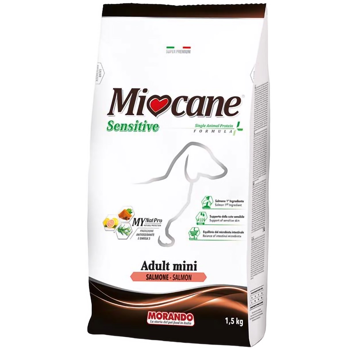 Монопротеїновий сухий корм для собак дрібних порід Morando MioCane Mini Sensitive Monoprotein, лосось, 1,5 кг - фото 1