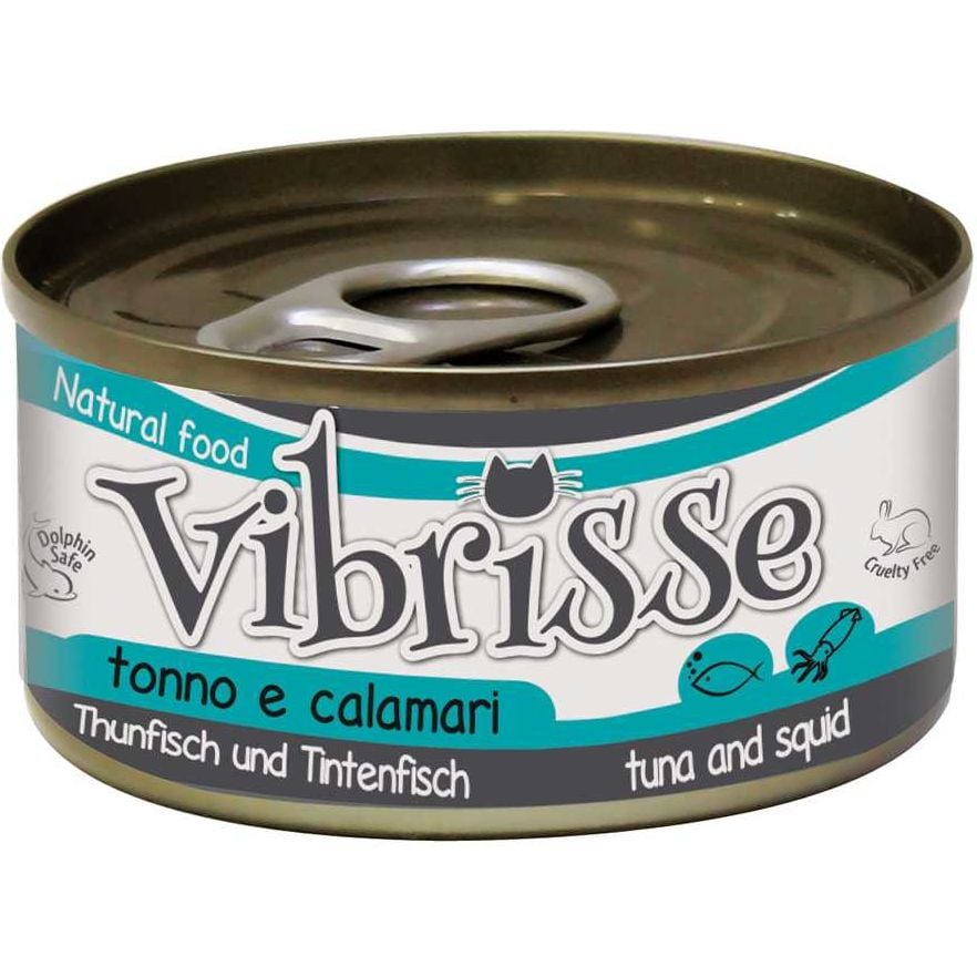 Вологий корм для котів Vibrisse з тунцем та кальмаром 70 г - фото 1