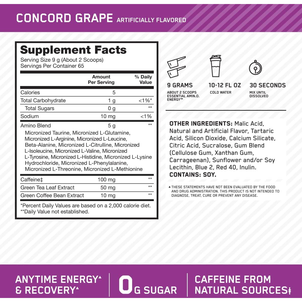 Аминокислотный комплекс Optimum Nutrition Essential Amino Energy Concord Grape 270 г - фото 2