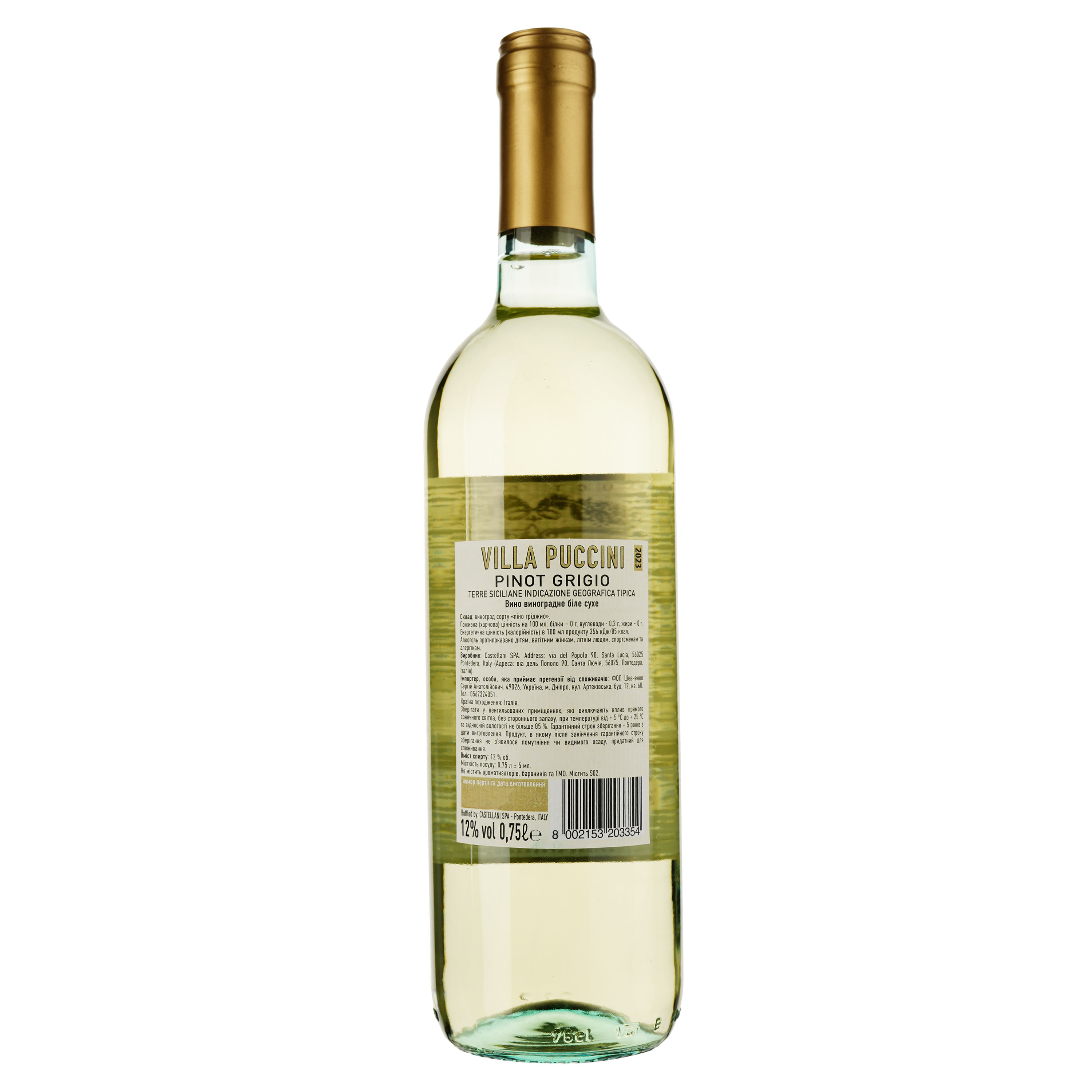 Вино Villa Puccini Terre Siciliane Pinot Grigio IGT, белое, сухое, 0,75 л - фото 2