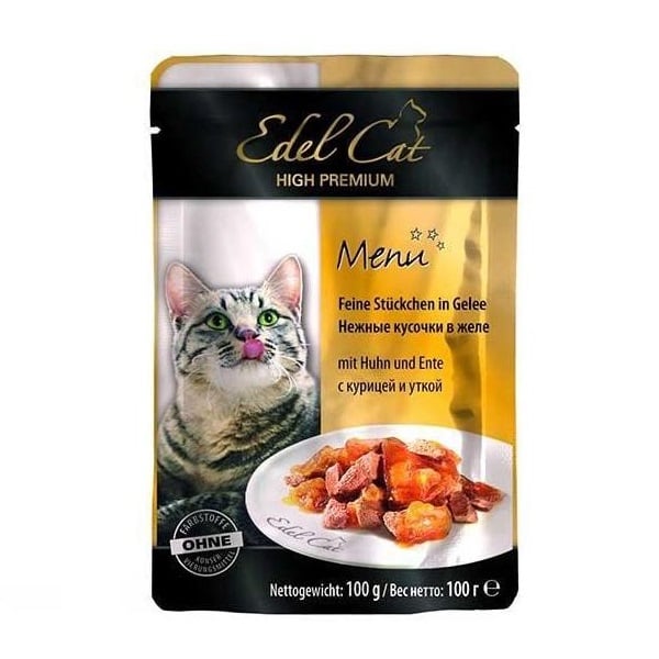 Вологий корм для кішок Edel Cat, пауч із качкою та куркою в желе, 100 г (1002027/80020/1000314) - фото 1