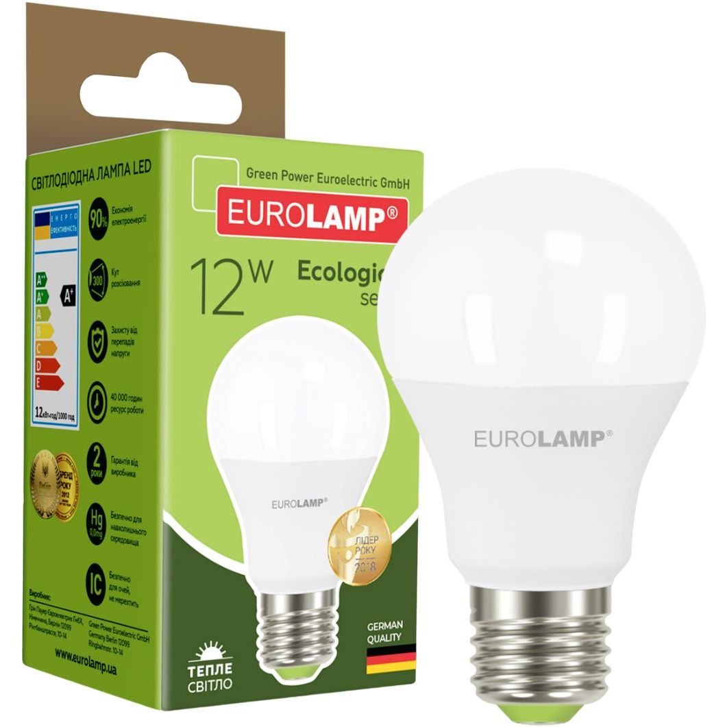 Светодиодная лампа Eurolamp LED Ecological Series, A60, 12W, E27, 3000K (LED-A60-12273(P)) - фото 1