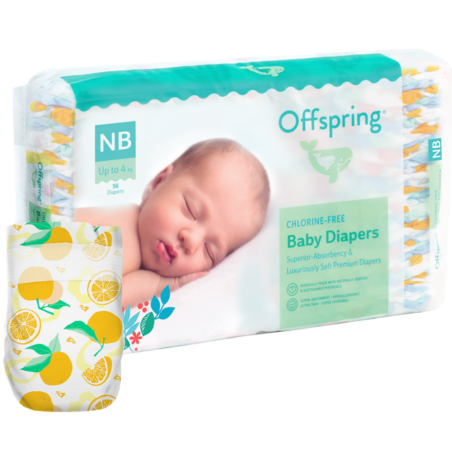 Підгузки Offspring Tangy Orange розмір NB (до 4 кг) 56 шт. (DP-OI-FAT-NB56P-TGYORN) - фото 1