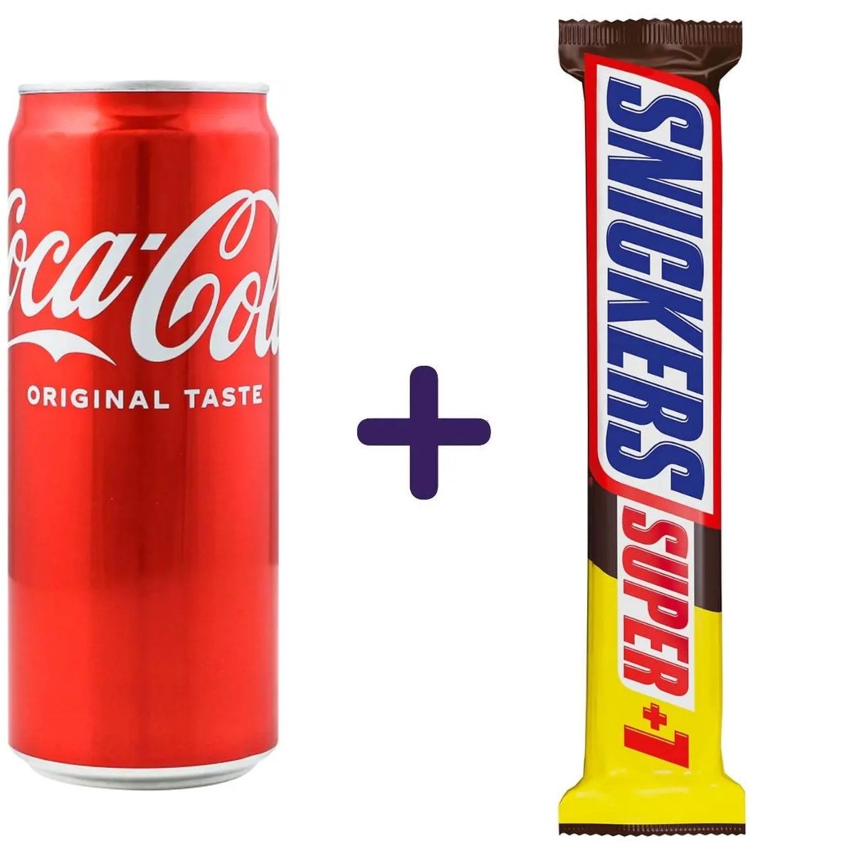 Набор: Напиток Coca-Cola Original Taste сильногазированный 0.33 л + Батончик Snickers Super +1 с арахисом 112 г - фото 1