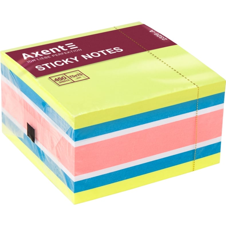 Блок бумаги с клейким слоем Axent, 75x75 мм 450 листов неоновые цвета (2326-51-A) - фото 2