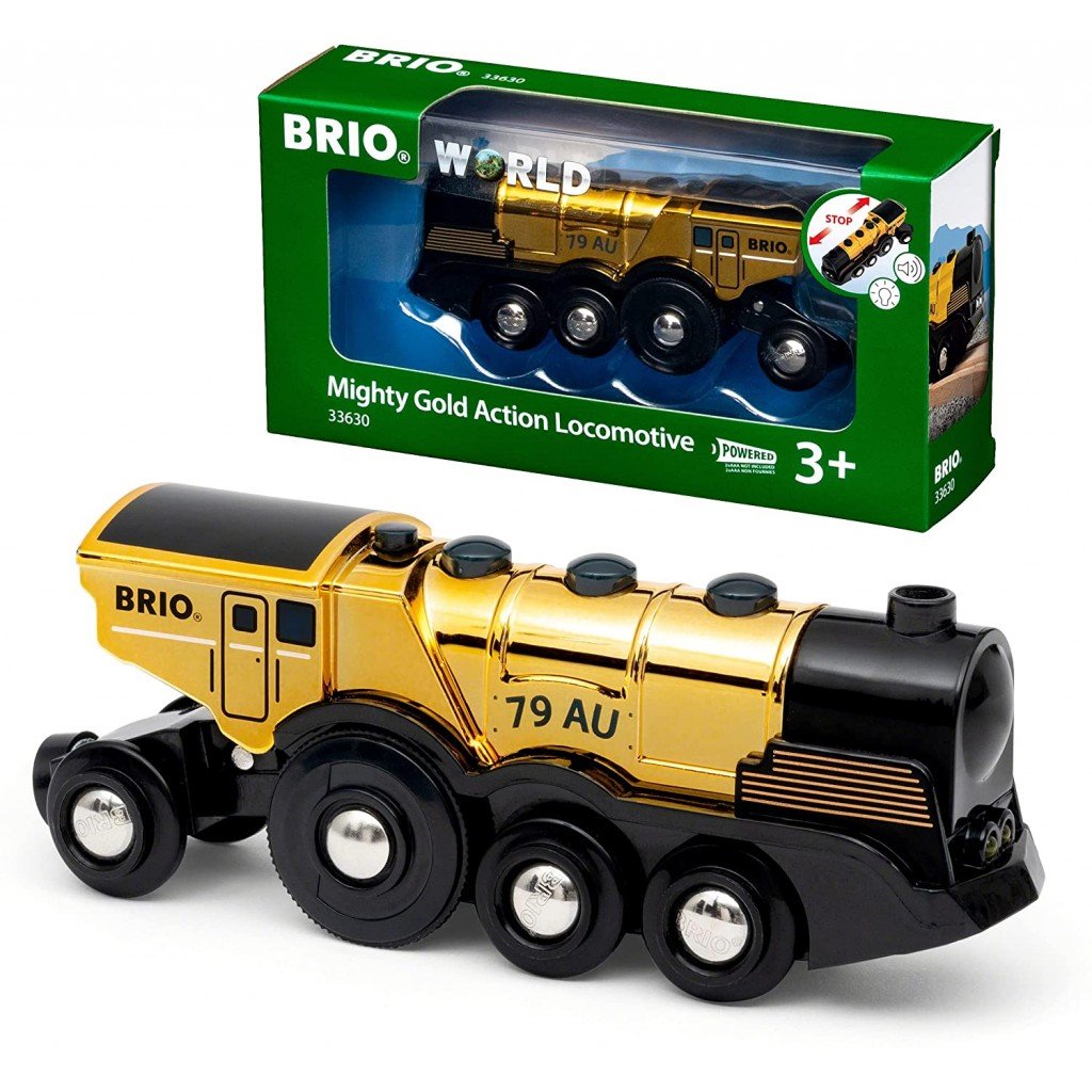 Могутній золотий локомотив для залізниці Brio на батарейках (33630) - фото 3