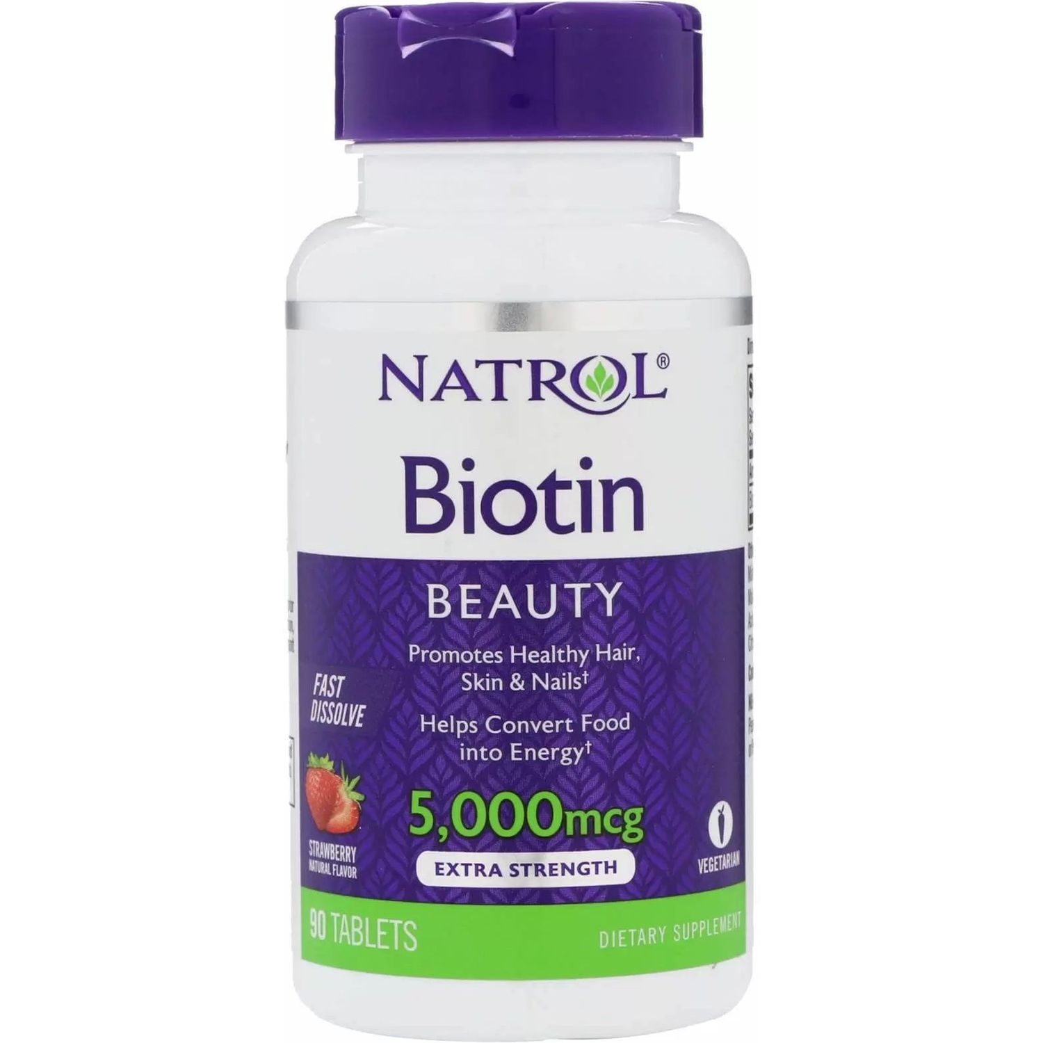 Биотин Natrol Biotin со вкусом клубники 5000 мкг 90 таблеток - фото 1