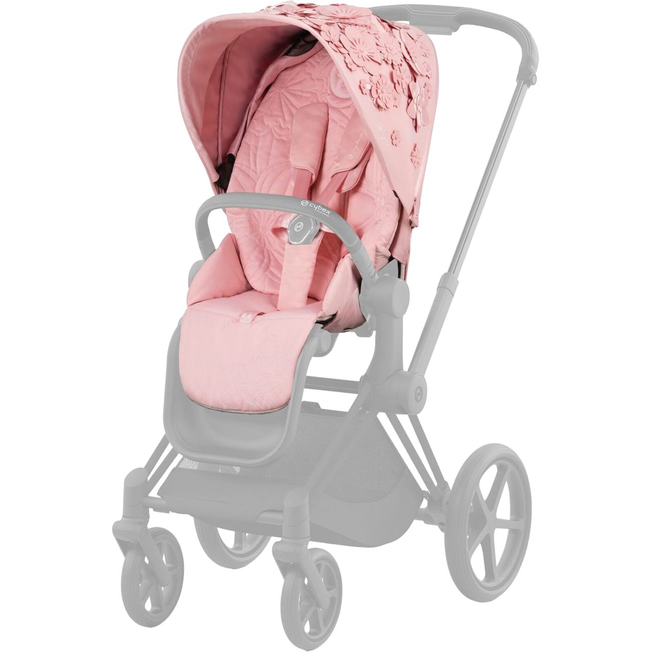 Люлька Cybex Priam Lux Simply flowers pink + Комплект текстилю Cybex Priam Simply flowers pink + Шасі Cybex Priam з каркасом LS RBA Chrome Brown - фото 8