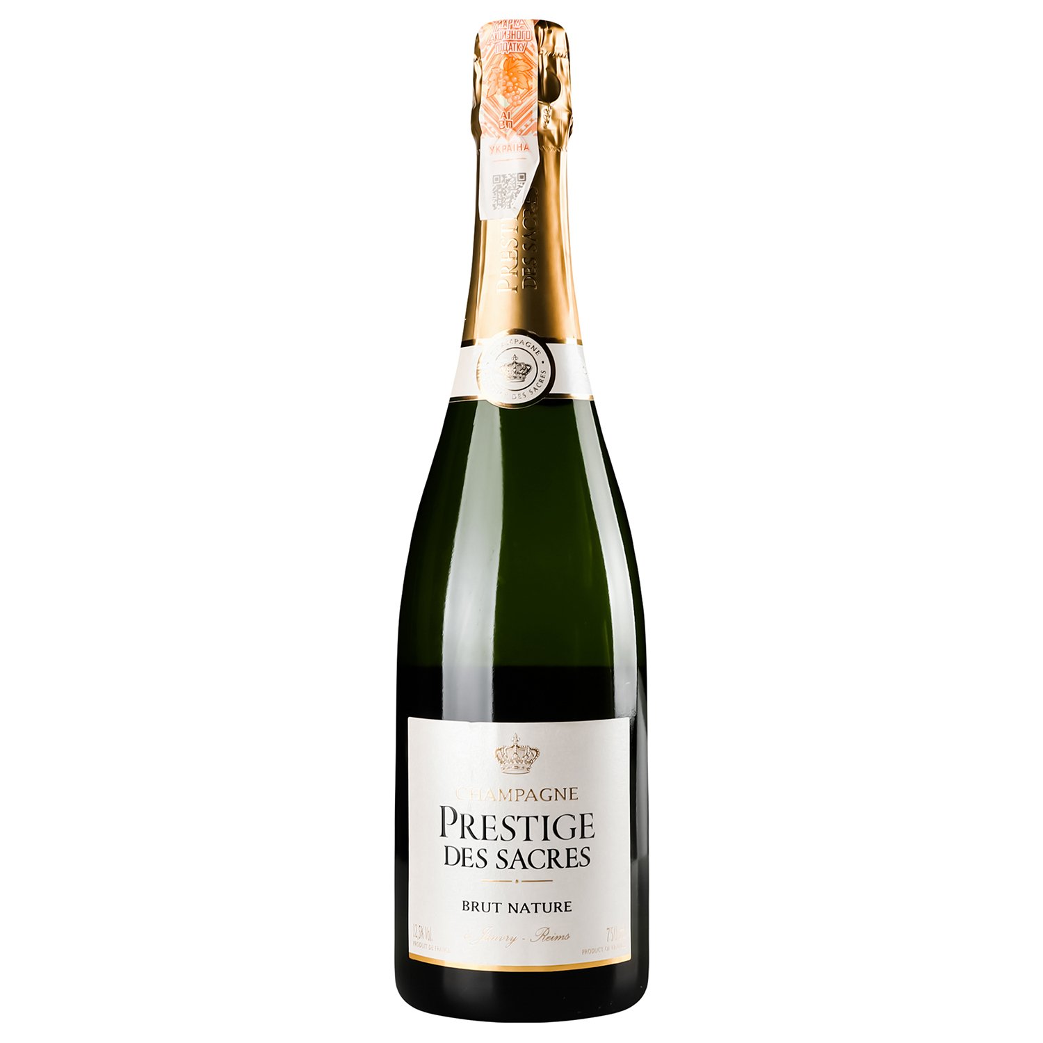 Шампанское Prestige des Sacres Brut Nature, белое, брют, AOP, 12,5%, 0,75 л (822393) - фото 1
