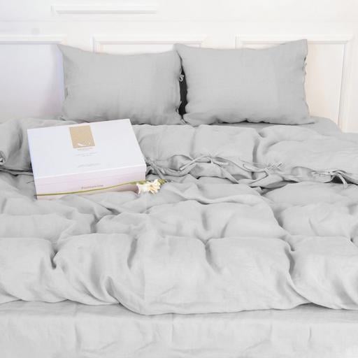 Комплект постельного белья MirSon Natural Linen Beatrice лен полуторный евро светло-серый (2200008247751) - фото 4