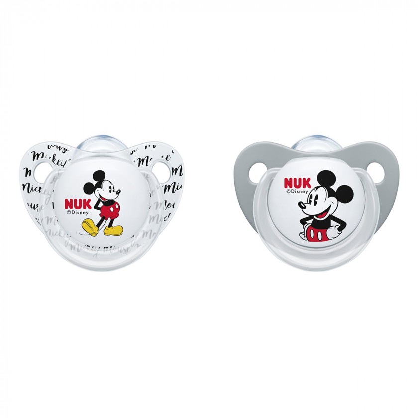 Силиконовая пустышка Nuk Trendline Disney Mickey, ортодонтическая, 6-18 мес., 2 шт., серый с белым (10176213) - фото 1