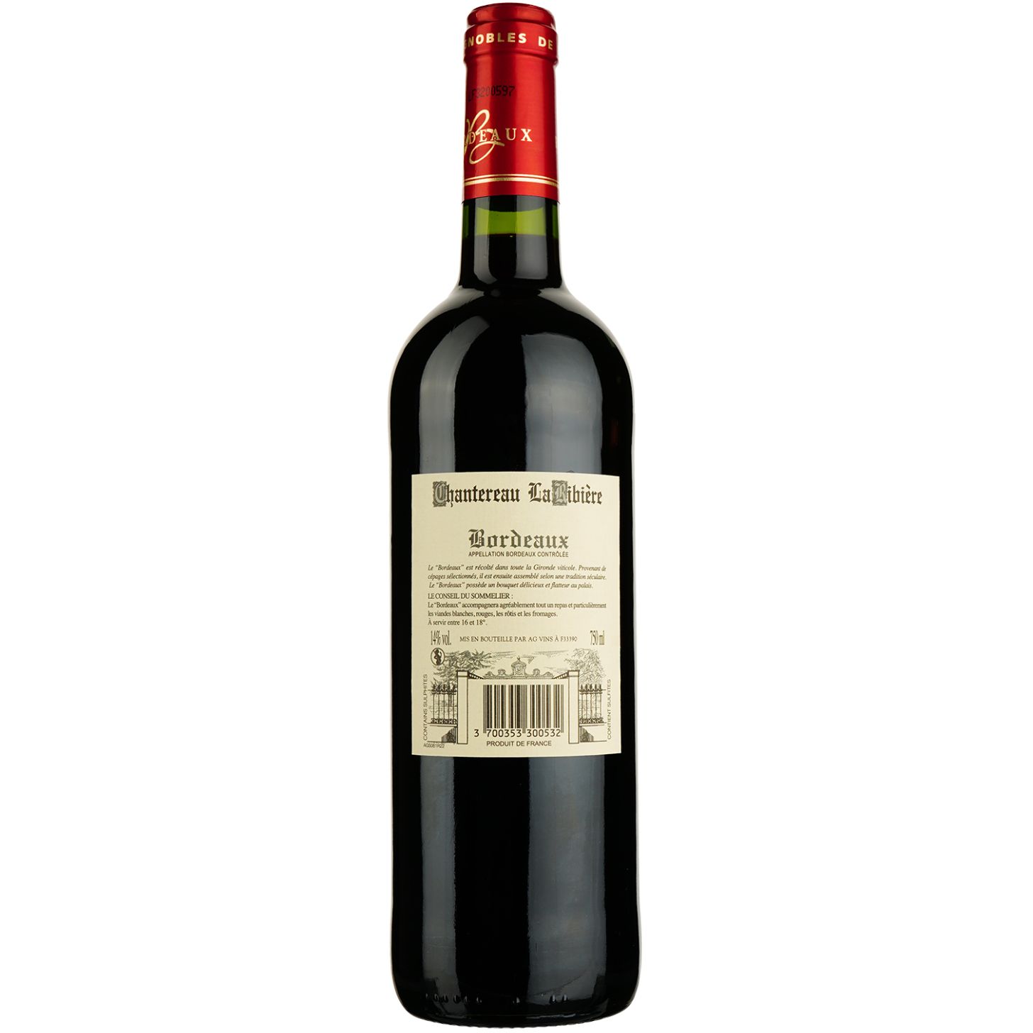 Вино Chantereau La Ribiere 2019 Acq AOP Bordeaux, красное, сухое, 0,75 л - фото 2