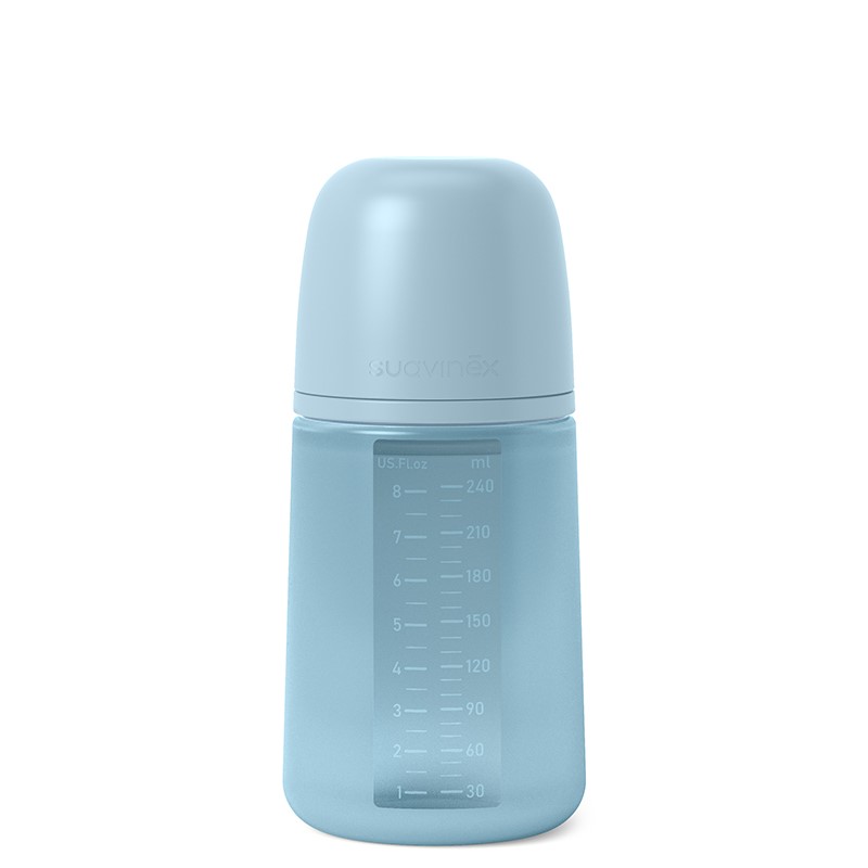 Пляшечка для годування Suavinex Colour Essence, фізіологічна соска, повільний потік, 240 мл, блакитна (308071) - фото 1