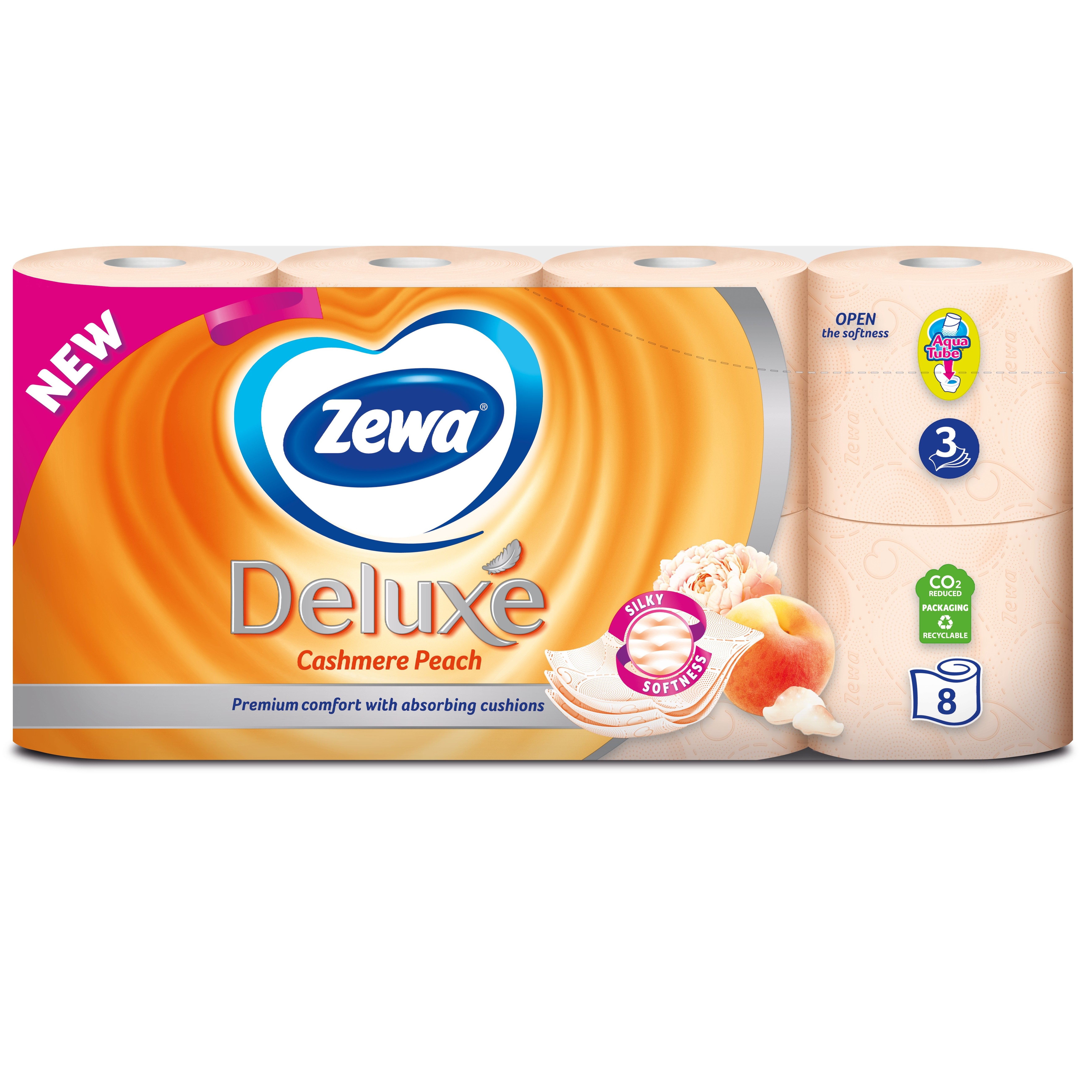 Трехслойная туалетная бумага Zewa Deluxe Cashmere Peach, персик, 8 рулонов - фото 2