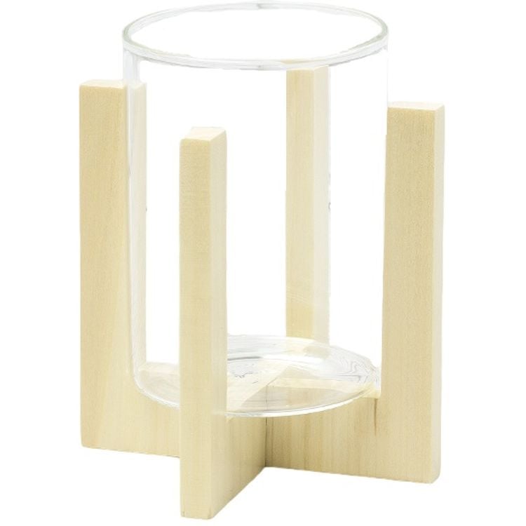 Підсвічник скляний Склоприлад на дерев'яній підставці 9.5 см натуральний (300616) - фото 1
