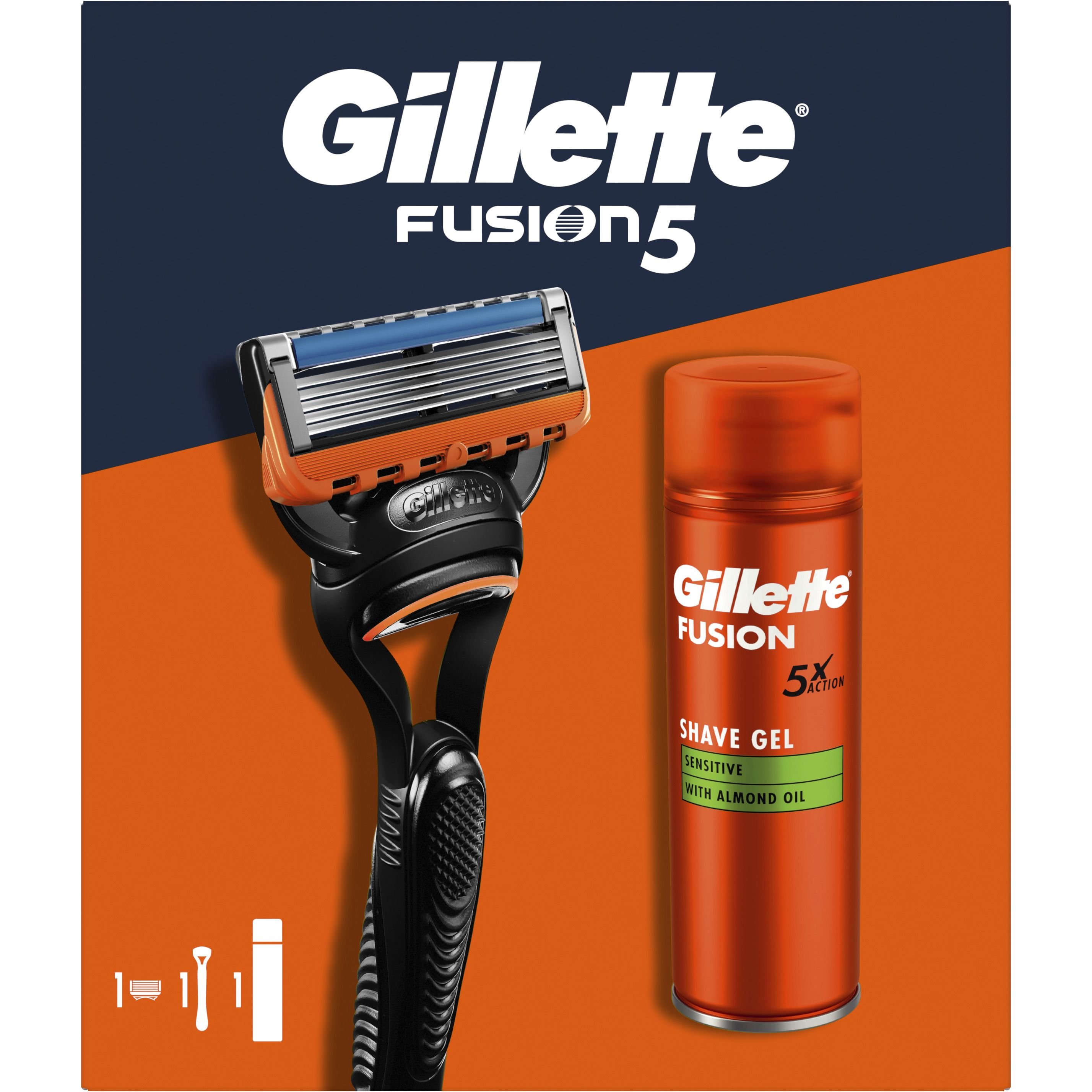 Подарочный набор для мужчин Gillette Fusion5: бритва со сменным катриджом для бритья + гель для бритья 200 мл - фото 2