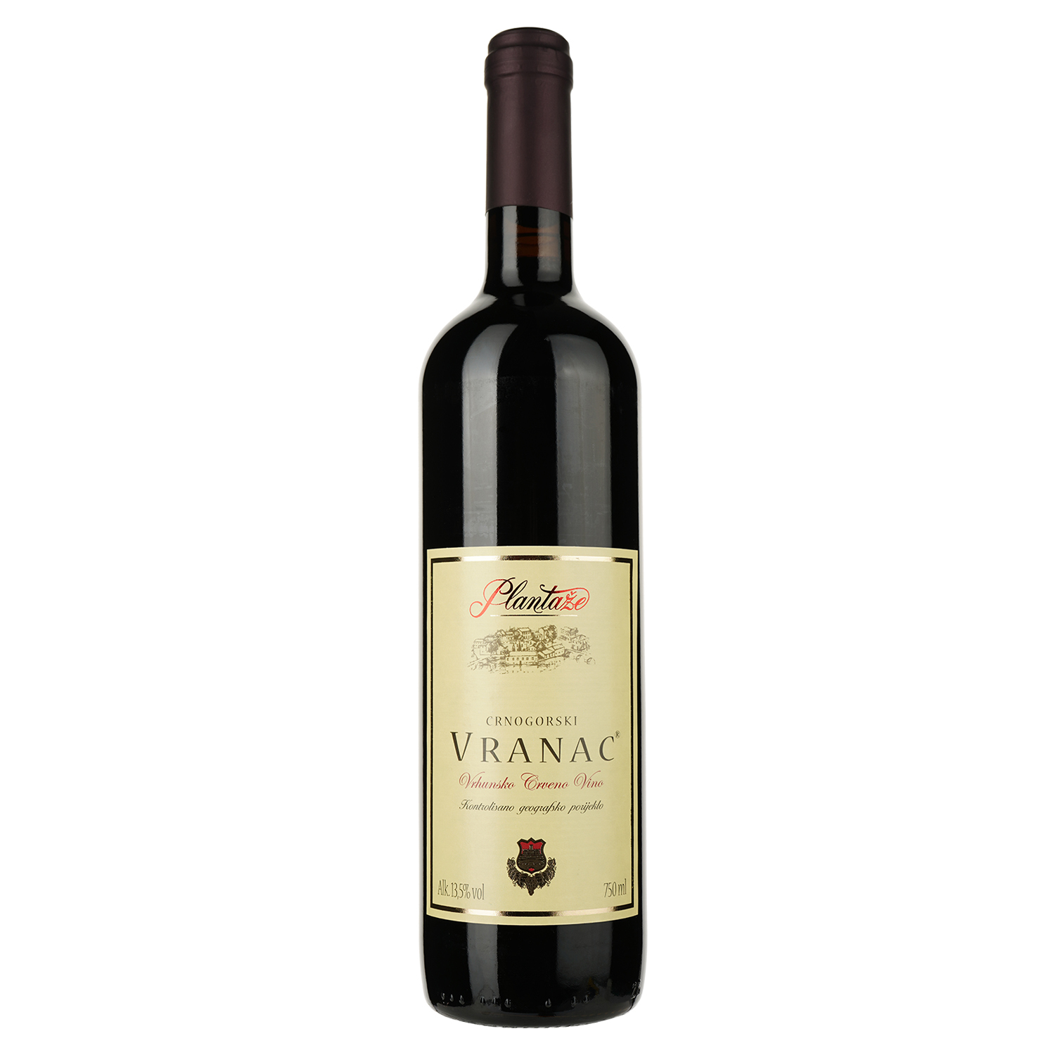 Вино Plantaze Vranac, красное, сухое, 13%, 0,75 л - фото 1