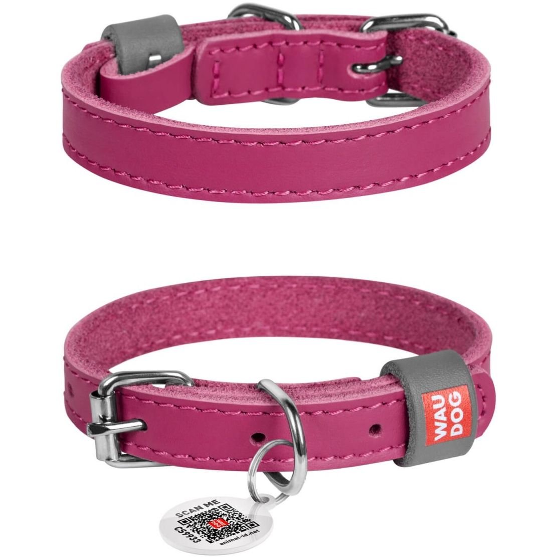 Нашийник для собак Waudog Classic, шкіряний, з QR паспортом, 27-36х1,5 см, рожевий - фото 3