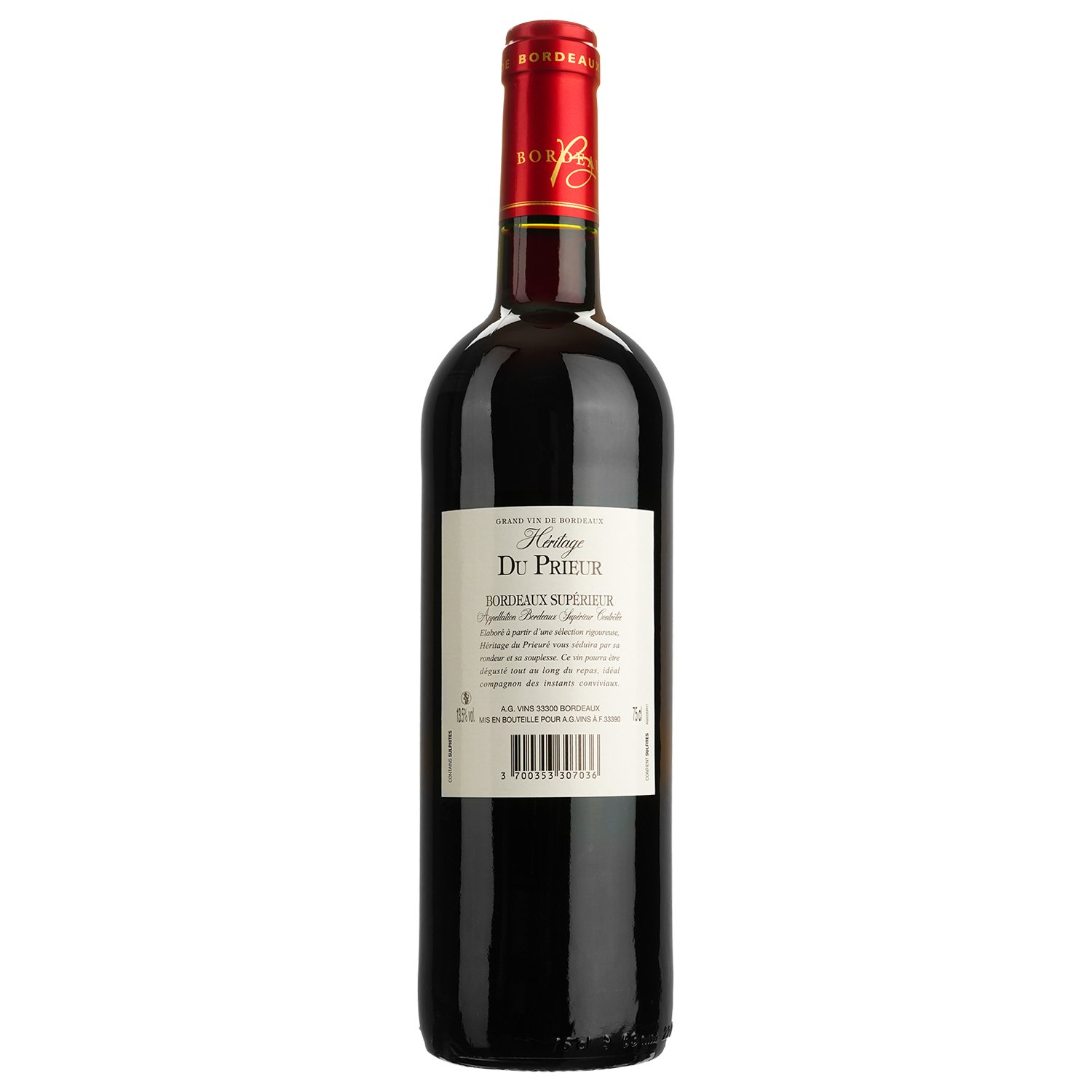 Вино Heritage Du Prieur Bordeaux Superieur AOP, червоне, сухе, 0,75 л - фото 2