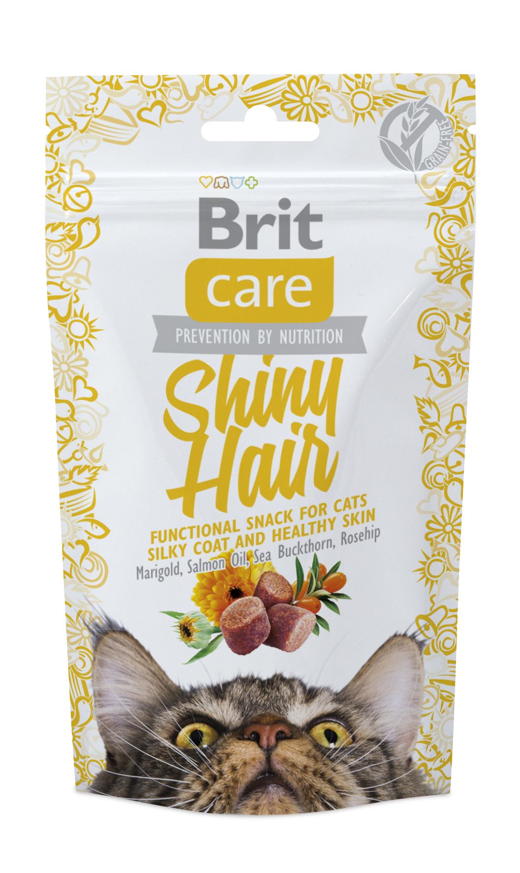 Беззерновое лакомство для котов, для блестящей шерсти и здоровой кожи Brit Care Shiny Hair, с лососем, 50 г - фото 1