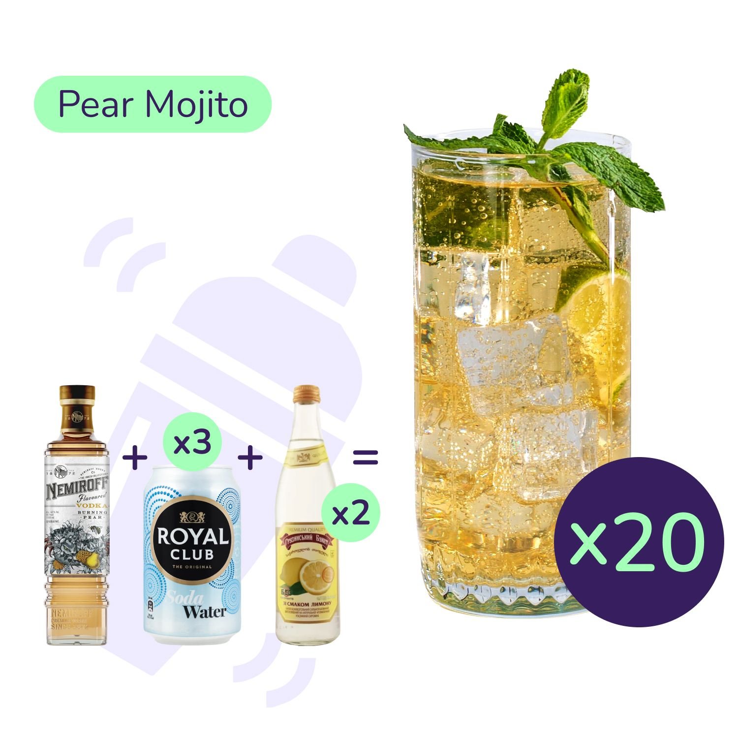Коктейль Pear Mojito (набор ингредиентов) х20 на основе Nemiroff - фото 1