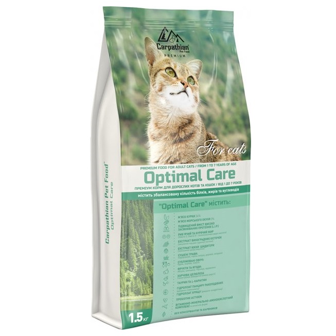 Сухий корм для дорослих котів Carpathian Pet Food Optimal Care з куркою та морським окунем, 1,5 кг - фото 1