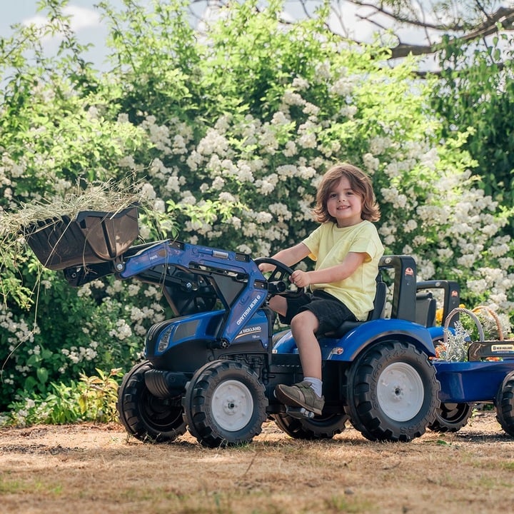 Дитячий трактор на педалях Falk 3090M, з причепом та переднім ковшем, синій - фото 4