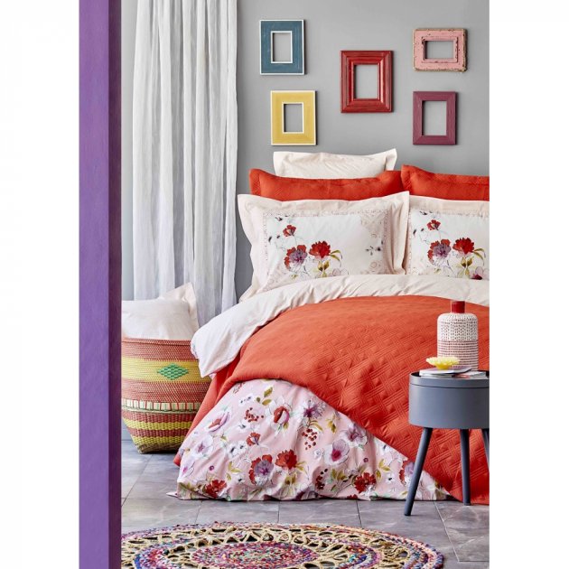 Набор постельное белье с покрывалом Karaca Home Elia pembe 2020-1, евро, розовый, 7 предметов (svt-2000022231138) - фото 1