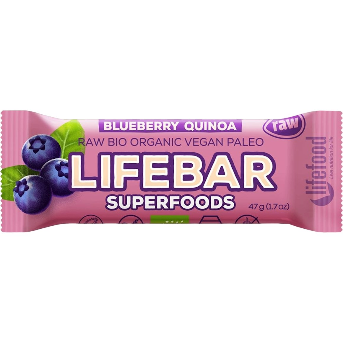 Батончик Lifefood Lifebar Superfoods чорниця-кіноа органічний 47 г - фото 1