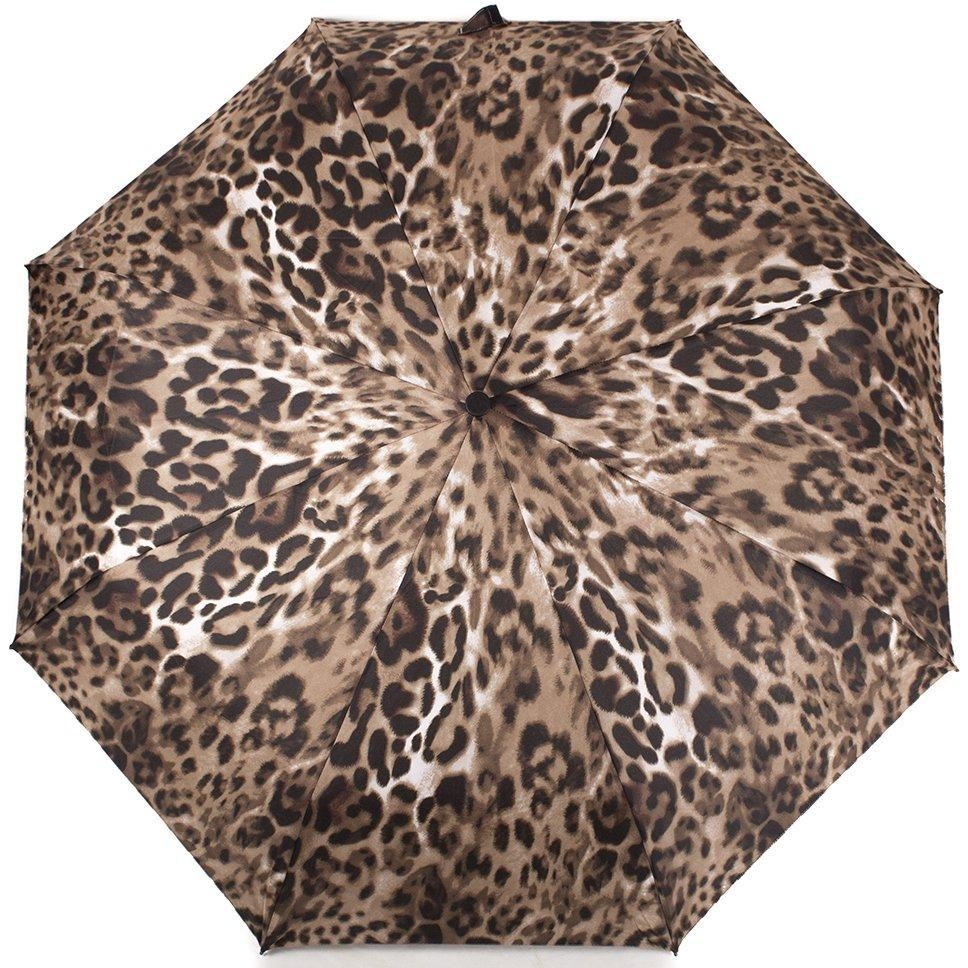 Жіноча складана парасолька механічна Happy Rain 98 см коричнева - фото 1