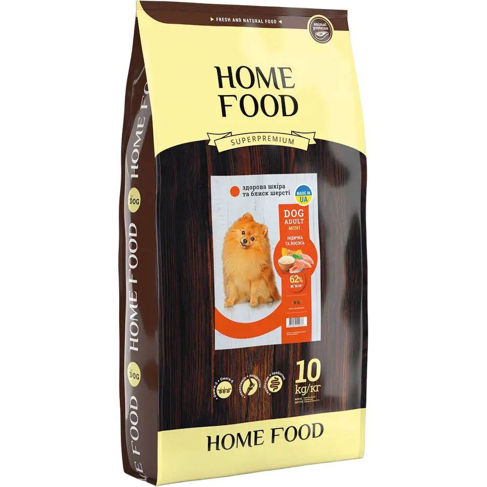 Сухой корм для собак Home Food Adult Mini Здоровая кожа и блеск шерсти для мелких пород с индейкой и лососем 10 кг - фото 1
