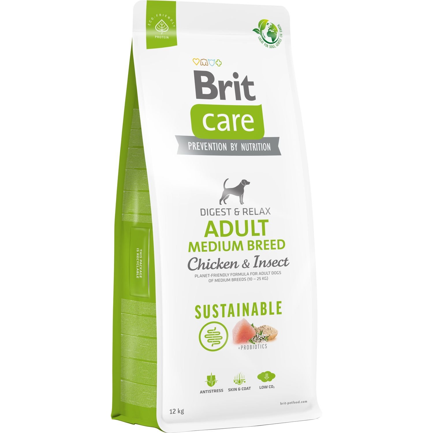 Сухой корм для собак средних пород Brit Care Dog Sustainable Adult Medium Breed, с курицей и насекомыми, 12 кг - фото 1
