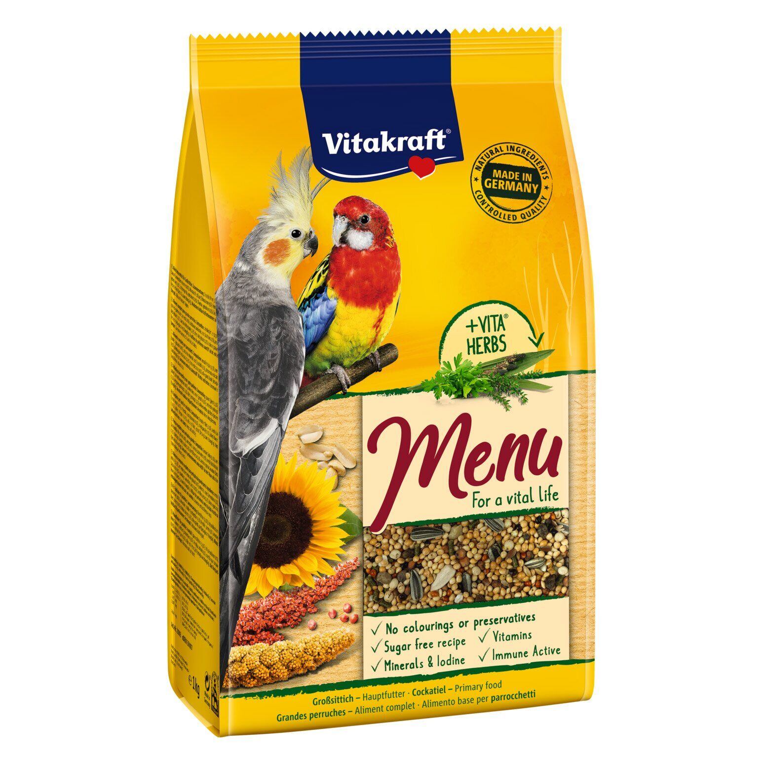 Фото - Корм для птахів Vitakraft Корм для середніх папуг  Premium Menu, 1 кг  (21003)