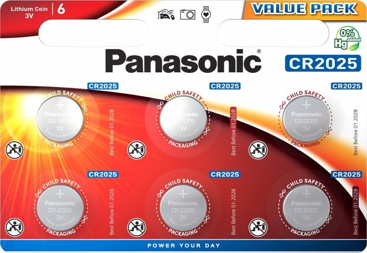 Литиевые батарейки Panasonic 3V CR 2016 Lithium, 6 шт. (CR-2025EL/6B) - фото 1