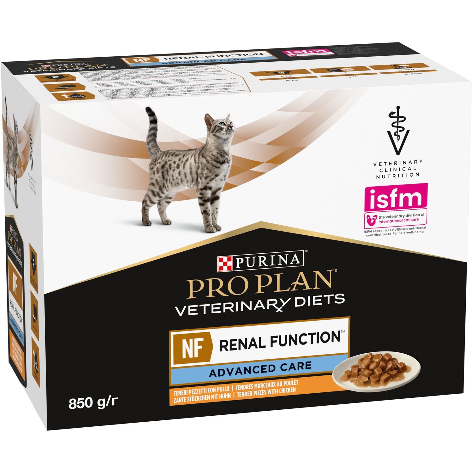 Вологий дієтичний корм для дорослих котів Purina Pro Plan Veterinary Diets NF Renal Function Advanced Care при патології нирок з куркою 850 г (10 шт. по 85 г) (12278375) - фото 3