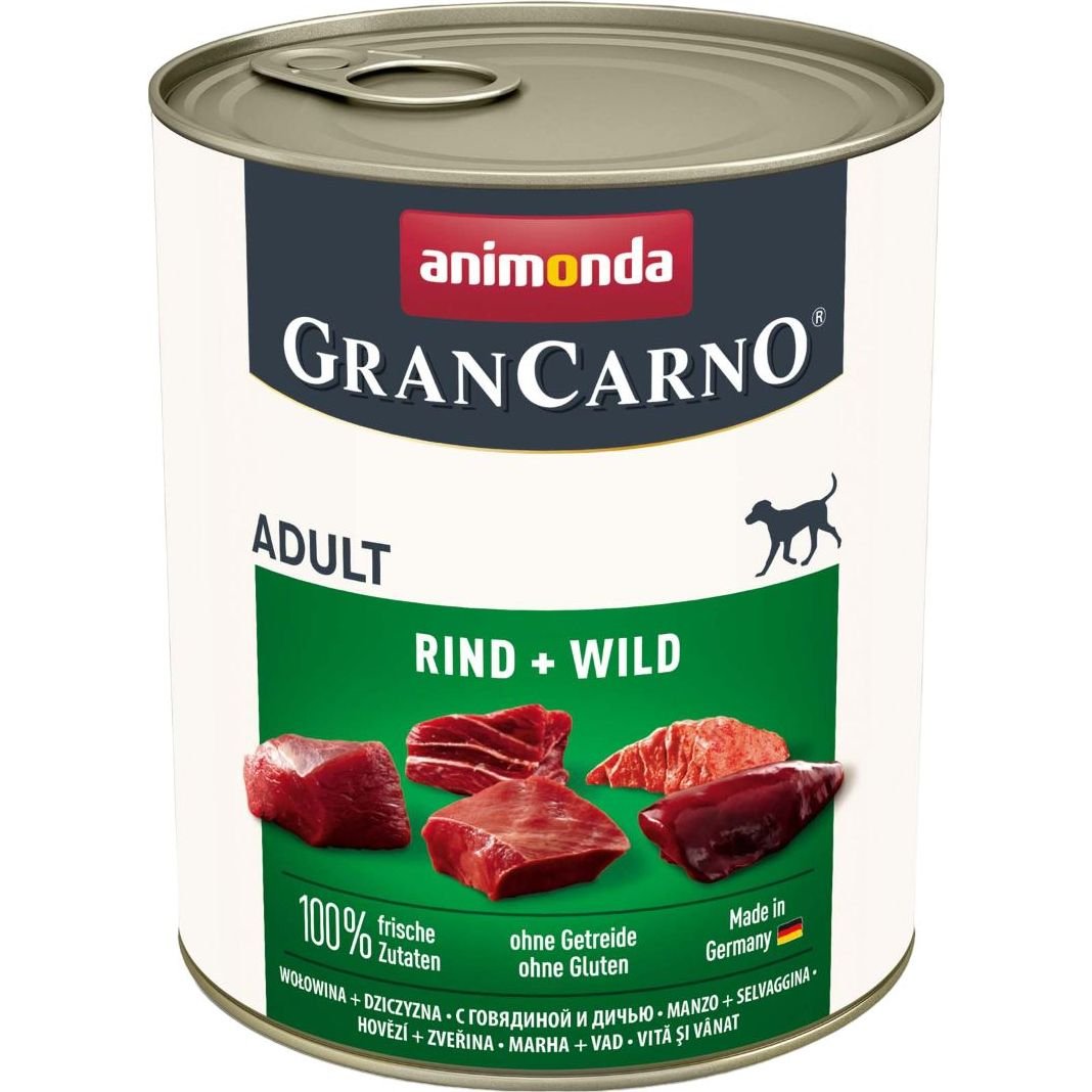 Влажный беззерновой корм для собак Animonda GranCarno Adult Beef + Game, с говядиной и дичью, 800 г - фото 1