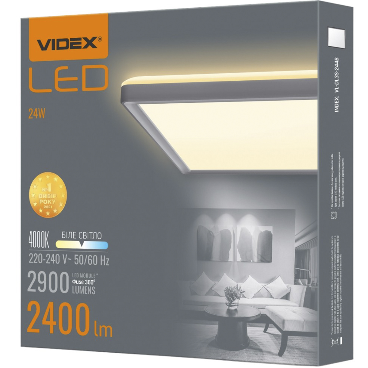 Світильник Videx LED DL3S 24W 4000K з декоративною підсвіткою квадратний білий (VL-DL3S-244W) - фото 1