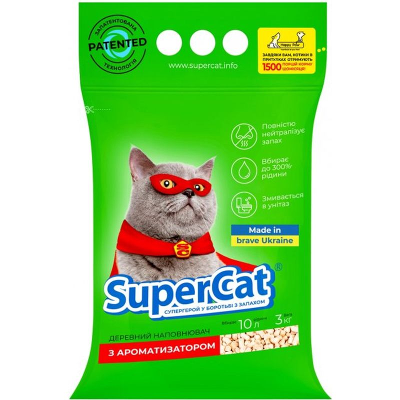 Фото - Котячий наповнювач Super Cat Наповнювач для котів SuperCat з ароматизатором, 3 кг, зелений  (3551)